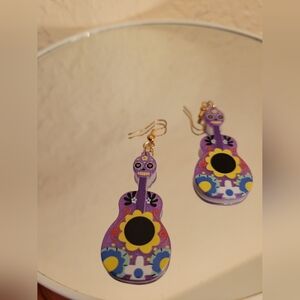 Colorful Skull Day Of The Dead Guitar Earrings